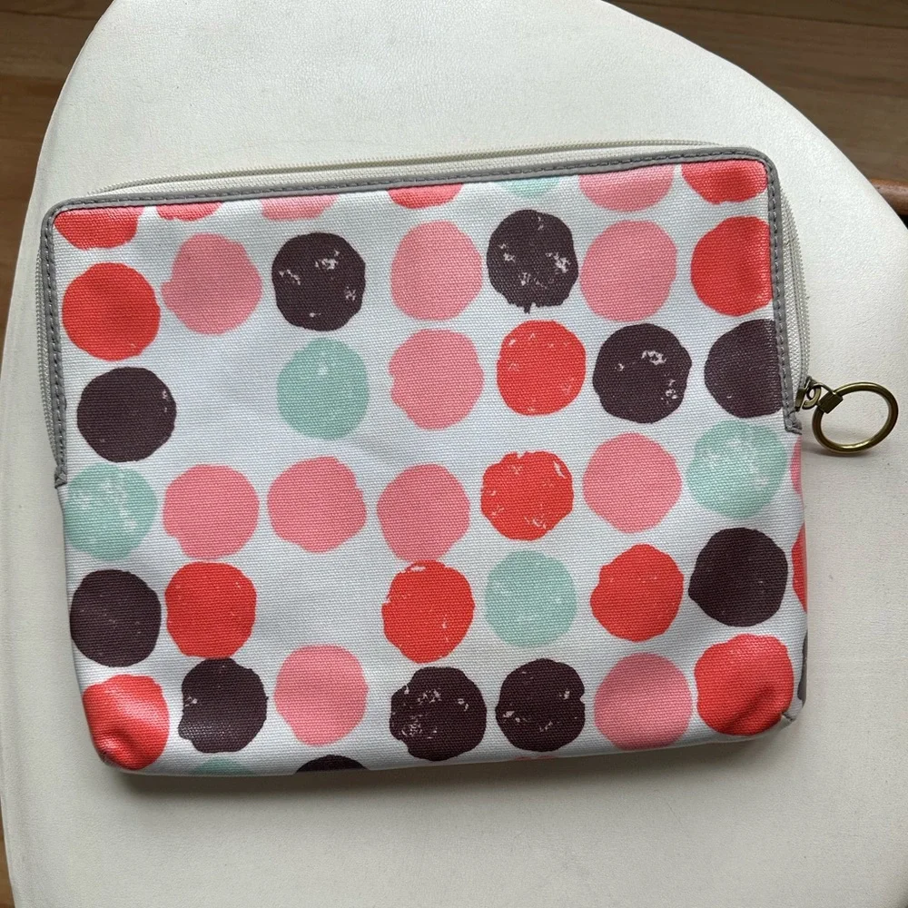 Boho Polka-Dotted Fossil Padded Tablet Case Mint Coral Pink Chocolate Brown Arty